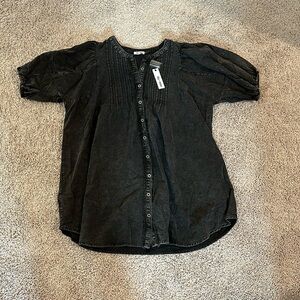 NWT Day and Moon washed black puff sleeve button up dress Sz M